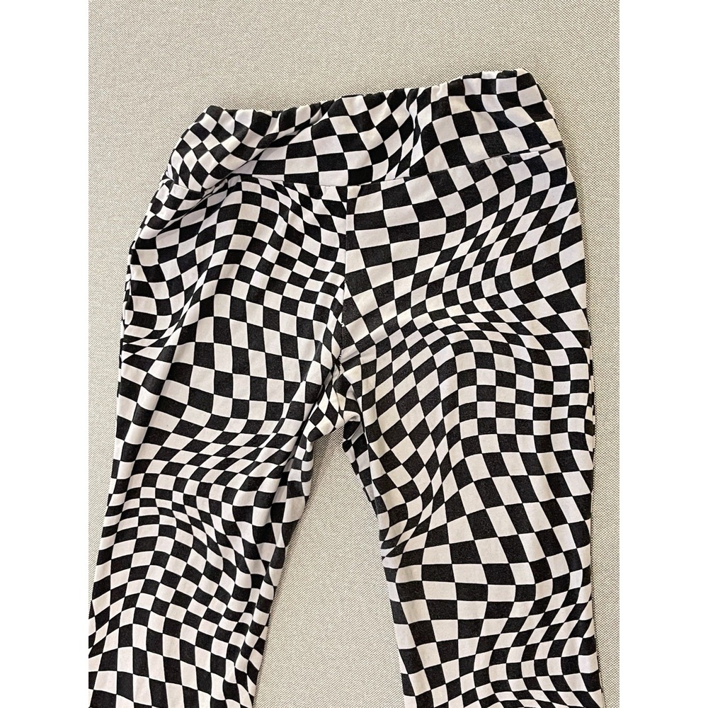 Black‎ White Checkered Flare Pants Y2K Stretch Groovy No Boundaries Medium - Picture 7 of 7